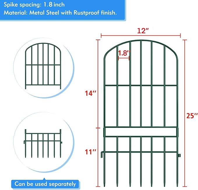 Adavin Animal Barrier Garden Fence,15 Pack Green 12''L x 25" H no dig Fence, Underground dig Protection for Dog Rabbits Rustproof Metal Wire Panel Border, 15 ft Ground Stakes for Outdoor Patio