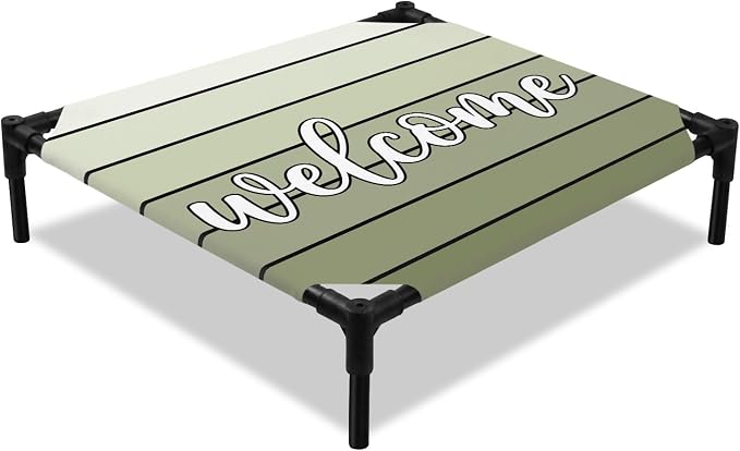 Outdoor Elevated Dog Bed for Small Dogs, Sage Green Wooden Grain Breathable Cooling Raised Dog Cot for Indoor/Outdoor, Gradient Farmhouse Wood Plank Waterproof Elevated Pet Beds, S 20 x 20 in