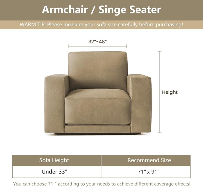 MYSKY HOME Oversized Armchair Couch Cover for 1 Cushion Couch, Washable Sofa Protector, Chair Couch Covers Sofa Covers Sofa Throws Sofa Slipcovers Futon Cover for Pet, Kid, 71"X91", Moss Green