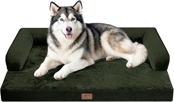 Orthopedic Waterproof Dog Bed with Bolster for Extra Large Size Dogs | Pillow Support for Neck Relief, Egg Crate Foam, Waterproof Liner, Anti-Slip Bottom, Removable Bolster Cover, 48 x 33 Inch