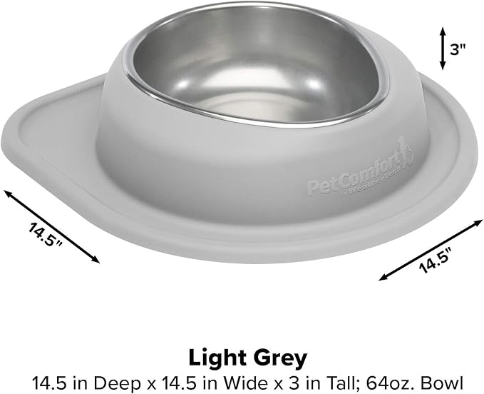 WeatherTech Single Low Pet Feeding System - Heavy-Duty Dog & Cat Food/Water Bowl - 64 oz (8 Cups) Light Grey (SL6403LG)