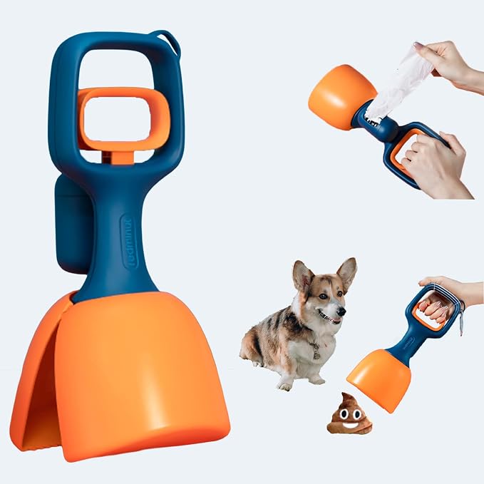 Dog Pooper Scooper for Large & Small Dogs, Heavy Duty Super Portable Poop Waste Pick Up, High Strength Material with Bag Dispenser, Easy Grass & Gravel Pick Up Dog Leash Clip & Bags Included