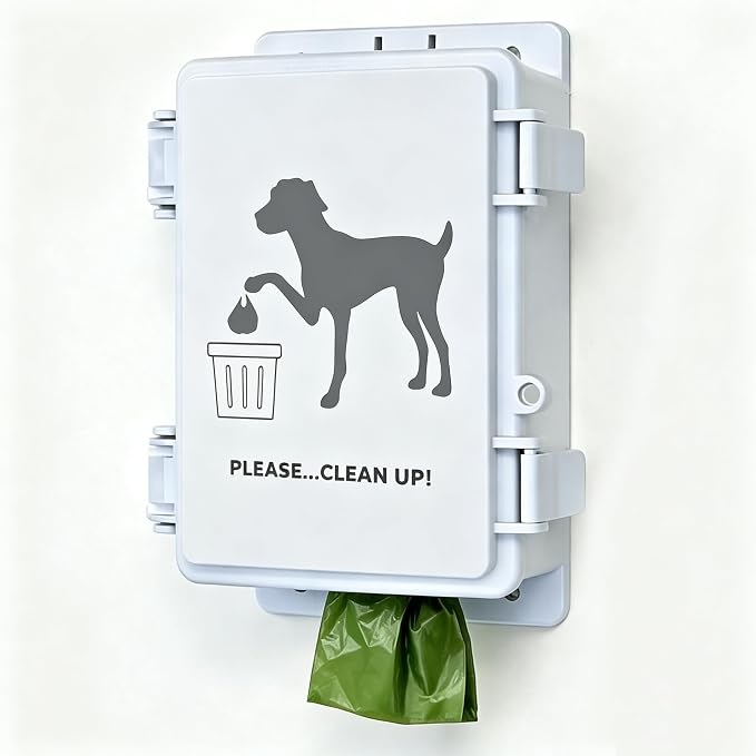 Dog Poop Bag Dispenser Wall Mounted Waterproof Outdoor Pet Waste Bags Dispenser Station Stake, Pole, Fence Mounted fits Home, Porch, Back Yard (white,only dispenser)