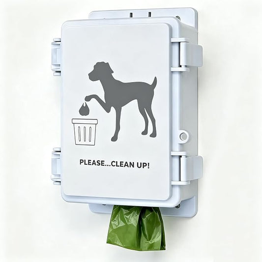 Dog Poop Bag Dispenser Wall Mounted Waterproof Outdoor Pet Waste Bags Dispenser Station Stake, Pole, Fence Mounted fits Home, Porch, Back Yard (white,only dispenser)