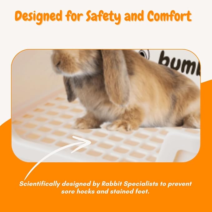 HoppScotch.bun Bumbox Large Rabbit Litter Box, 15.75" Training Cage with Plastic Grid for Small Animals, Indoor/Outdoor, Cream