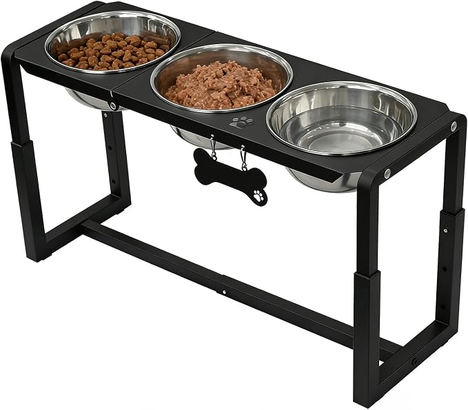 Metal Elevated Dog Bowls, Raised Dog Bowls for Medium/Large Sized Dogs with Three 58oz Stainless Steel Food Bowls, 3 Adjustable Height (8.8"/11.5"/14") Dog Bowl Stand Protect Neck & Joints