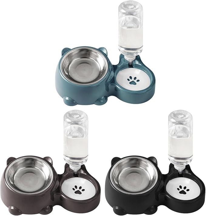 Elevated Removable Pet Feeders, Outdoor Cats Feeding Station, Purpose Food & Water Bowl Combo, Leak & Spill Resis-tant Stainless Steel Bowls, Easy Cleans Space Saving for Cats Dogs