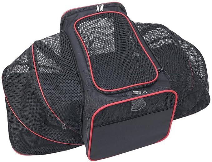 Expandable Cat Carrier Pet Carrier with 2 Extensions,Airline Approved Soft-Sided Portable Dog Travel Washable Carrier for Kittens,Puppies,Removable Soft Plush Mat (Black Red, Small)