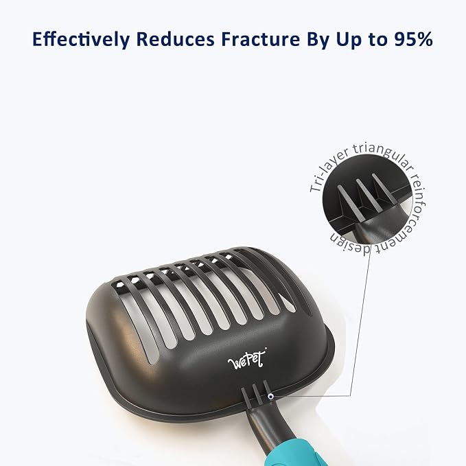 Cat Litter Scoop, Non-Stick Plated Aluminum Alloy Sifter, Kitty Durable Metal Scooper, Deep Shovel, Long Handle, Kitten Pooper Lifter, Size Large, Coated Black Body with Turkish Blue Handle