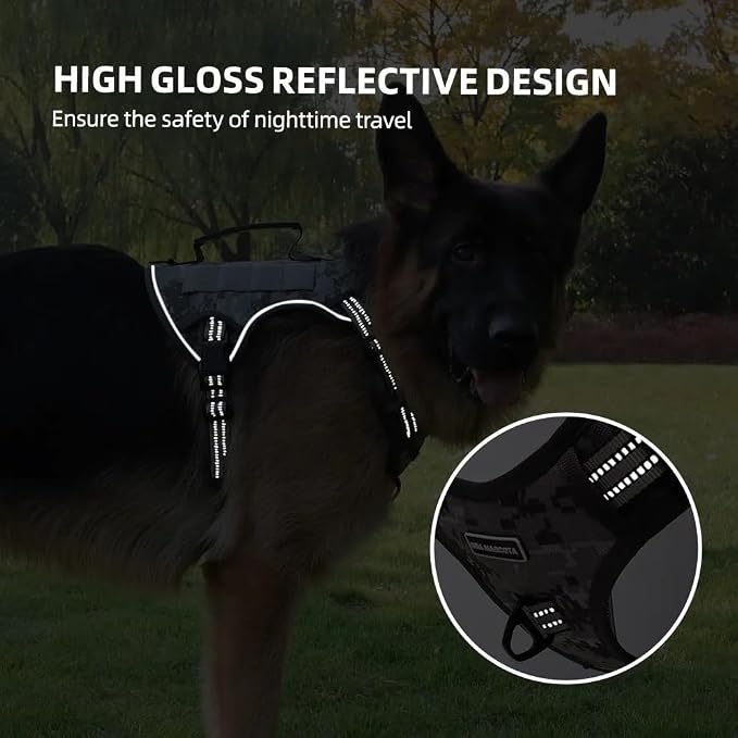 Tactical Dog Harness with Leash for Large Dogs, No Pull Adjustable Dog Harness, Reflective K9 Working Pet Vest for Walking, Training (Camouflage Grey, L)