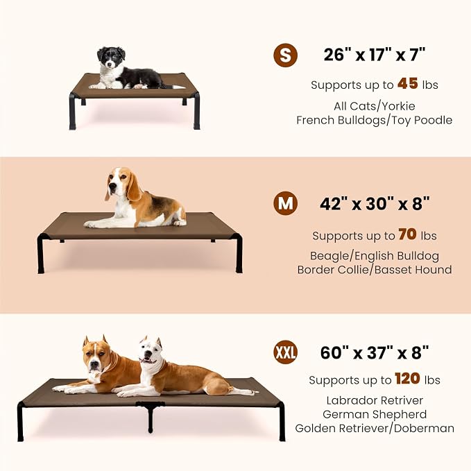 Elevated Dog Bed, Cooling Raised Pet Cot with Chew Proof Mesh Fabric and Steel Frame, Portable Dog Cot Bed with No-Slip Rubber Feet, 60 in