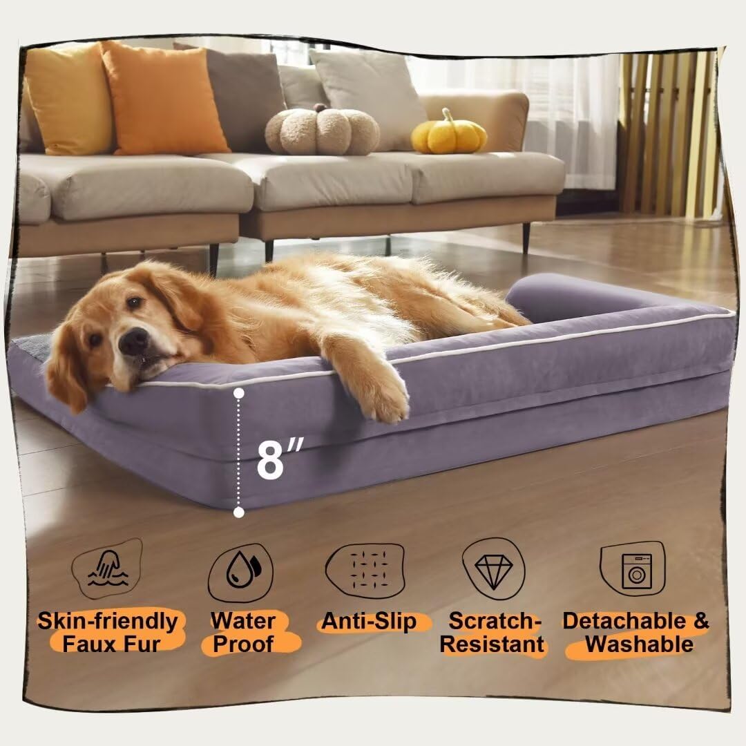 Large Dog Bed Orthopedic Washable, Orthopedic Dog Beds with Egg Foam Support, Removable, Machine Washable Plush Cover and Non-Slip Bottom for XXLarge Extra Large Dogs - Purple Dogs Bed