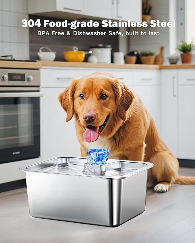 Stainless Steel Dog Water Fountain,3 Gallon Large Pet Water Fountains for Dogs and Cats, 11L /386oz Dog Water Bowl Dispenser w/Filter Drinking Bowls Indoor, Cat Founatin Quiet Pump, Easy to Use | 1.2 in deep drinking area, quiet pump, filtered flowing ...