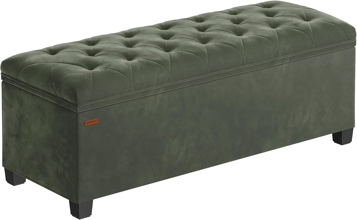 SONGMICS Velvet Storage Ottoman Bench, Foot Rest with Legs, 15.7 x 43 x 15.7 Inches, End of Bed Bench, Storage Chest, Load up to 660 lb, for Living Room, Bedroom, Entryway, Forest Green ULSF089C01