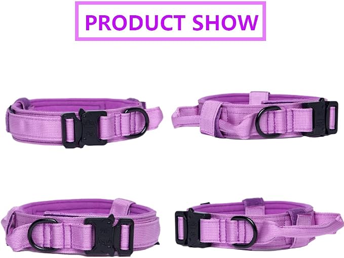 Tactical Dog Collar for Large Dogs with Control Handle,Purple,XL | 1000D Heavy-Duty Nylon Fabric,Quick-Release Metal Buckle,Adjustable Fit,Soft-Padded Webbing,D-Ring,for Training & Hiking