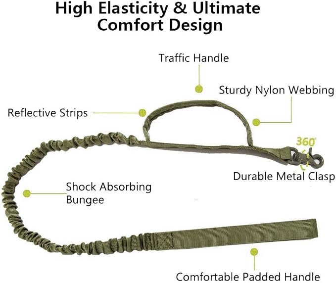 Tactical Dog Collar and Leash Set for Large Dogs with Control Handle，Green | 1000D Heavy-Duty Nylon Fabric,Quick-Release Metal Buckle,Adjustable Fit,Soft-Padded Webbing,D-Ring,for Training & Hiking,M