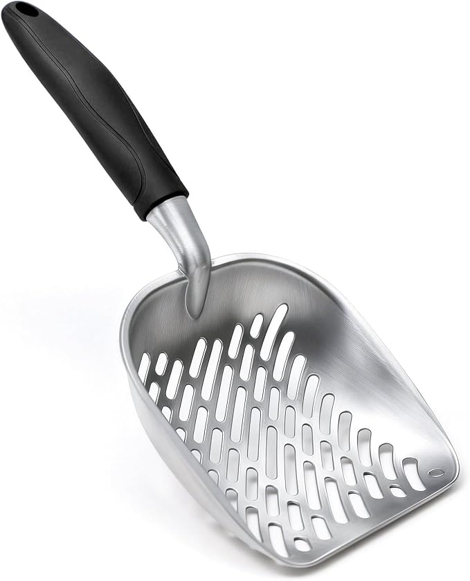 Cat Litter Scoop, Large Long Handle Kitty Metal Scooper | Heavy Duty Aluminum Deep Sifter, Ergonomic Non-Slip Grip, Rustproof Durable Poop Cleaner for Cat Litter Box