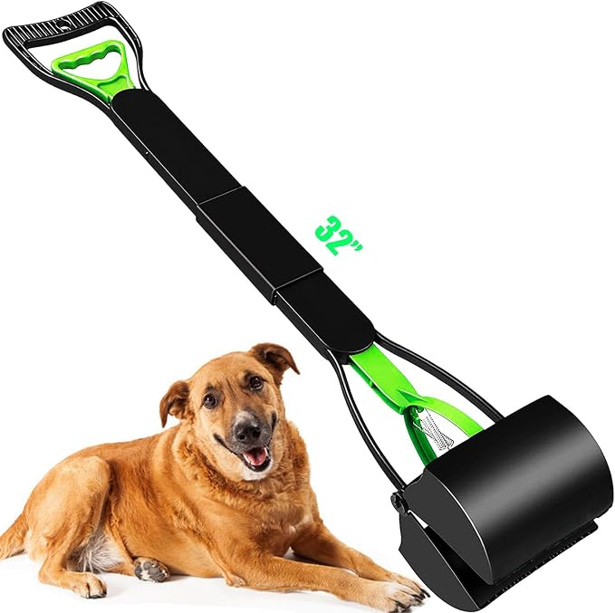 32" Pooper Scooper for Large Small Dogs Heavy Duty, Long Handle Poop Scoop for Yard, Grass, Gravel, Dog Poop Grabber with High Strength Material and Durable Spring