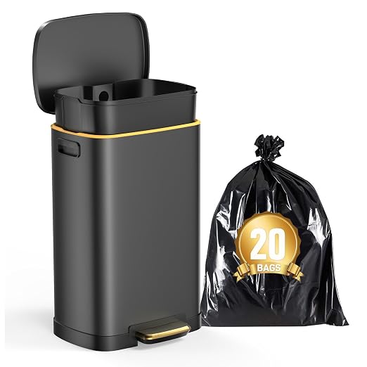 Outdoor Dog Poop Trash Can (13 Gal/50L) - Waterproof Stainless Steel Step Dog Waste Container with Odor-Locking Lid & Free Liners for Patio & Backyard
