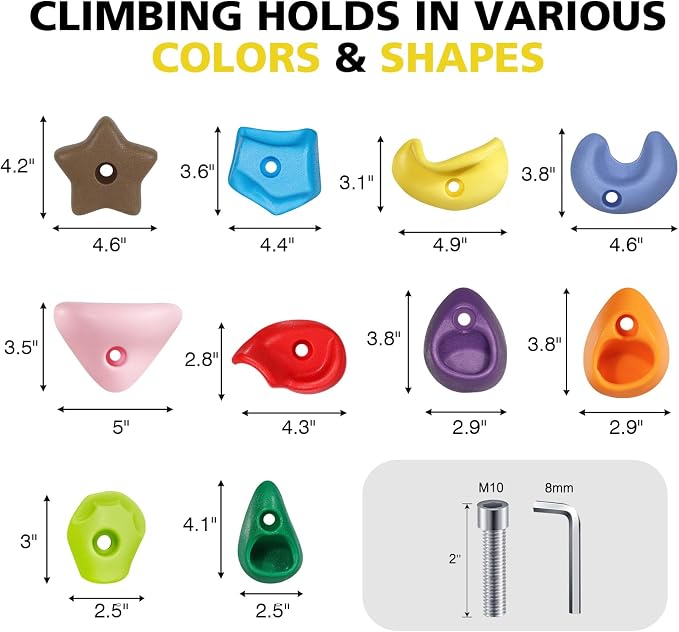 TOPNEW Climbing Holds for Kids, Rock Wall Holds with Hardware - Climbing Rocks for Indoor Outdoor Playground Climbing Wall (20 Pcs)