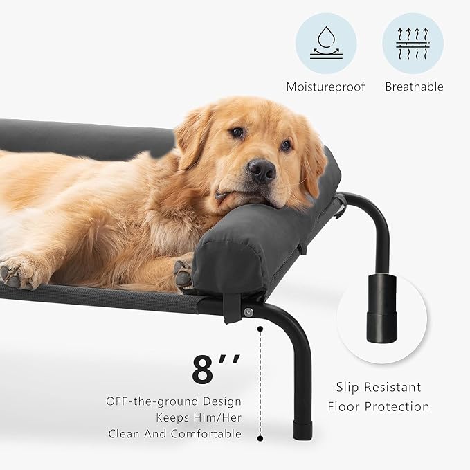 WESTERN HOME Cooling Elevated Dog Bed for Large Dogs,Outdoor Raised Dog Bed | Dogs Cot Portable Indoor, Raised with Breathable Mesh, Chew Proof Pet Hammock Cots, Removable and Waterproof Bolsters