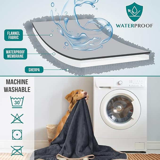 PetAmi Waterproof Dog Blanket for Small Medium Dogs, Pee Proof Pet Blanket for Couch Bed, Reversible, Soft Fleece, Washable, 24x32 Gray/Beige