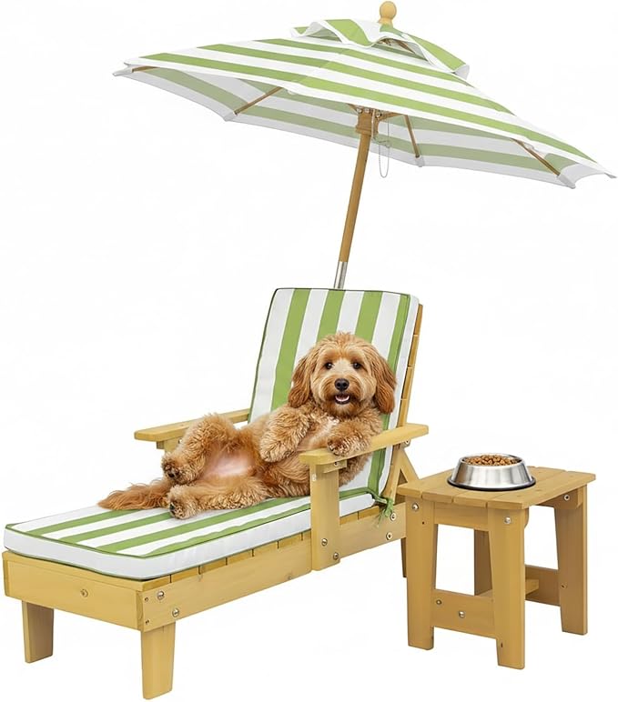 Elevated Dog Bed for S&M Dogs with Waterproof Canopy | Indoor/Outdoor Pet Chaise for Backyard, Pool, Beach | Removable Cushion & Shade Umbrella | Modern Patio Furniture for Pets