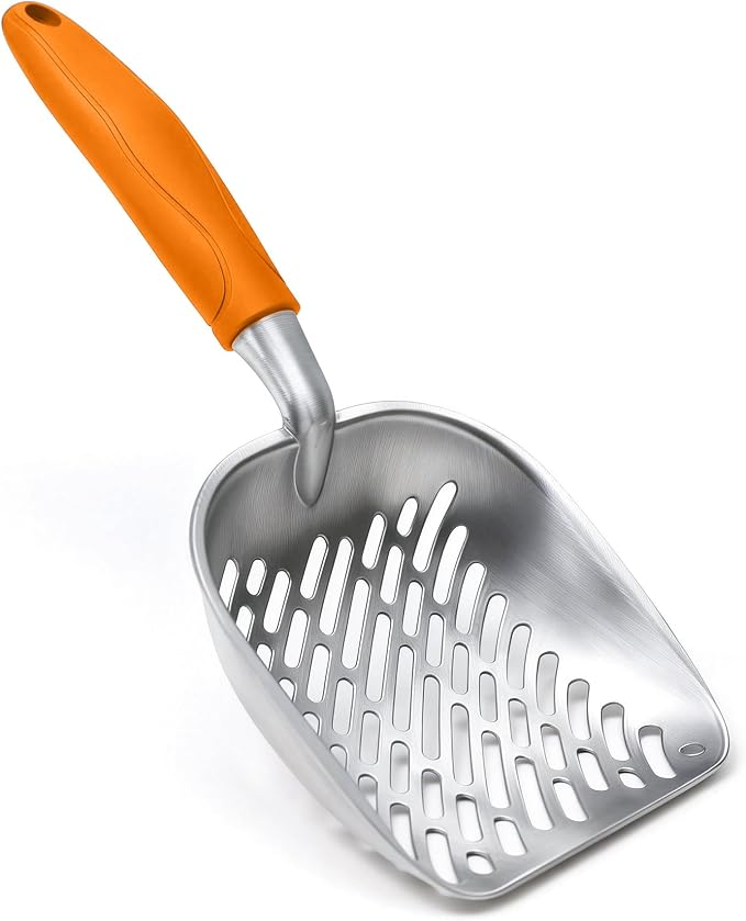Cat Litter Scoop, Large Long Handle Kitty Metal Scooper | Heavy Duty Aluminum Deep Sifter, Ergonomic Non-Slip Grip, Rustproof Durable Poop Cleaner for Cat Litter Box