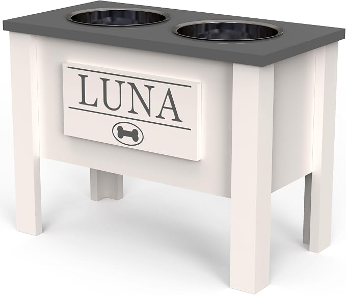 Elevated Dog Bowls for Large Dogs, Personalized Food Stand for Large Breed | Farmhouse Style, Elevated Wood Stand, Storage Container, Stainless Steel Bowls, Raised Anti-Slip Feeder, Made in USA
