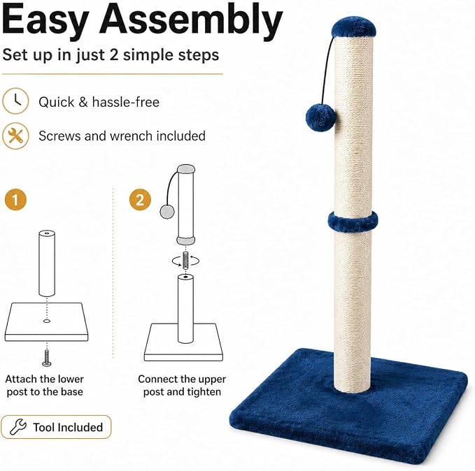 Dimaka 29" Tall Cat Scratching Post, Claw Scratcher with Sisal Rope and Covered with Soft Smooth Plush