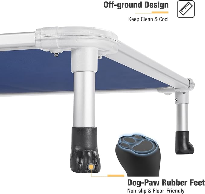 Veehoo Chew Proof Elevated Dog Bed, Cooling Raised Pet Cot, Silver Aluminum | Indestructible Dog Bed with Durable Textilene Mesh Fabric, No-Slip Feet for Indoor or Outdoor Use, 42", Large, Blue