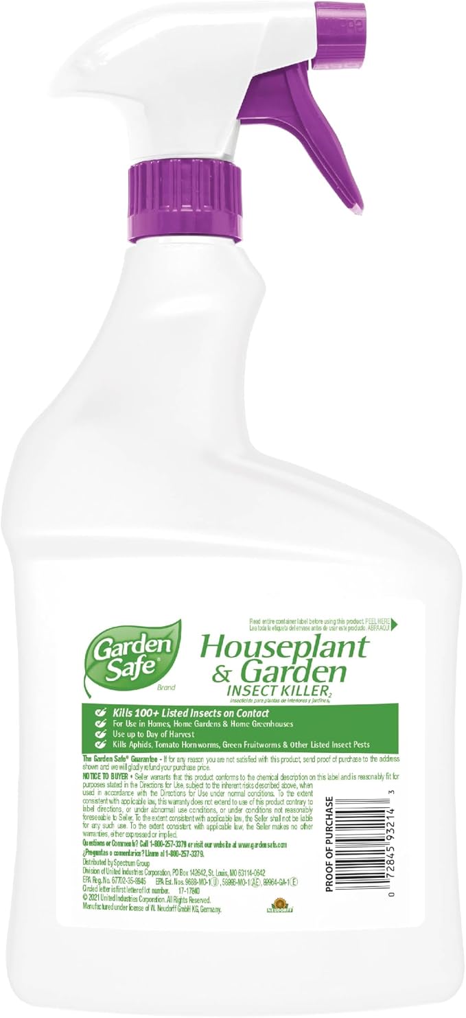 Garden Safe Brand Houseplant & Garden Insect Killer2, 32 Fluid Ounces, Kills 100+ Listed Insects on Contact, For Use in Homes, Home Gardens & Home Greenhouses Up to Day of Harvest
