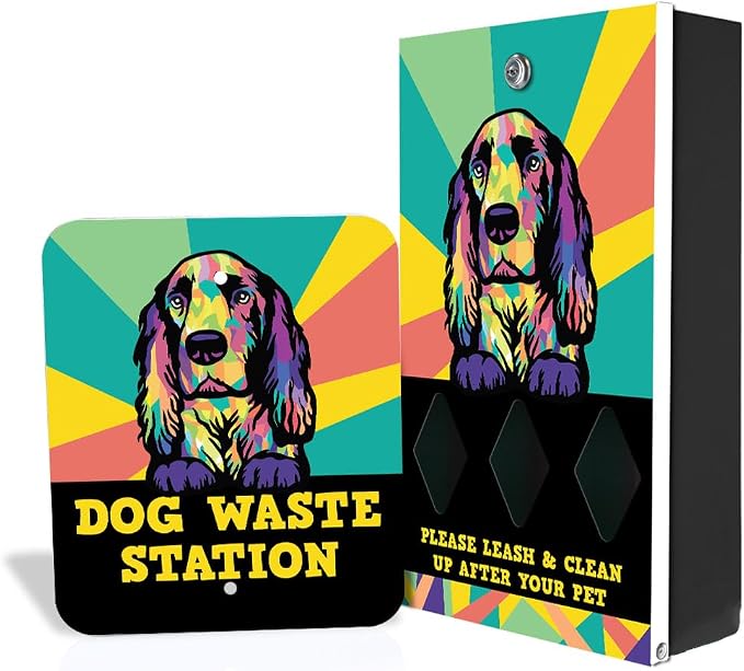 Zero Waste USA - DISPENSE-ART™ Dog Waste Station - Cocker Spaniel | Commercial rust-proof aluminum station with UV artwork, 400 roll bags, 10-gallon can & 10-year warranty