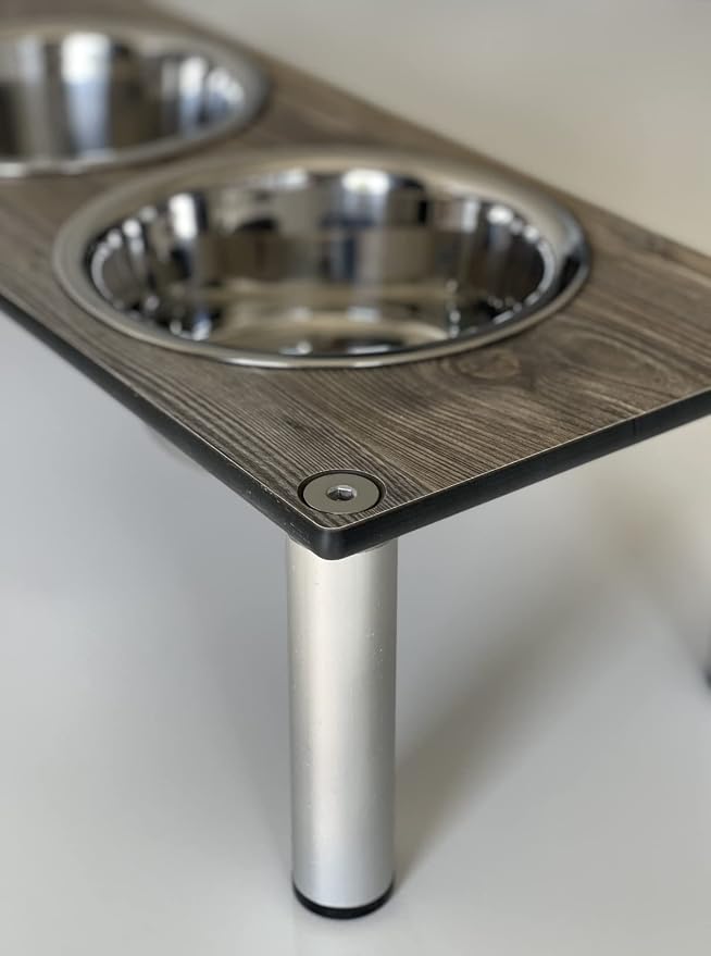 Raised Pet Bowls for Cats and Dogs, Outdoor Elevated Dog Cat Food and Water Bowls Stand Feeder on Aluminum Legs with 2 Stainless Steel Bowls Sizes for Small Medium and Large Dogs. - Small (Amaretto)