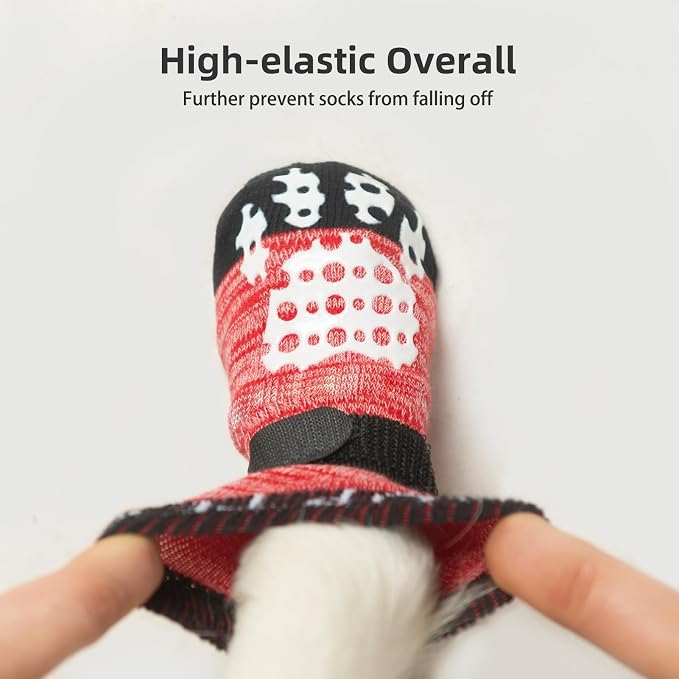 PUPTECK Anti-Slip Dog Socks with Double Sides Grips for Small Medium Large Dogs Hardwood Floors Prevents Licking, Dog Shoes for Hot Pavement Traction Control Paw Protector for Senior Dogs