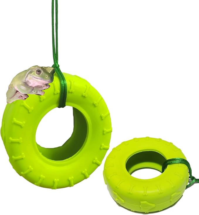JSLZF 2PCS Tree Frog Habitat Frog Tank Accessories Terrarium Decor Frog Climbing Swing with Suction Cup Hook Green Rubber Climbing Toy for Frogs