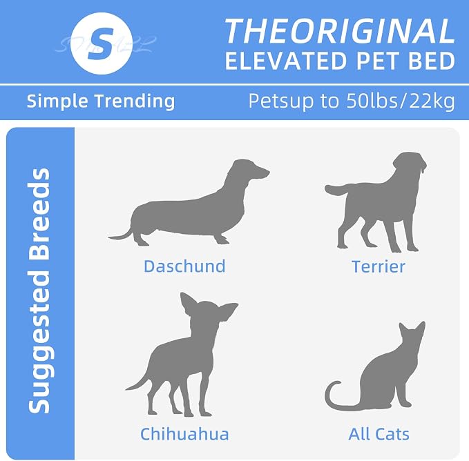 Simple Trending Raised Dog Bed for Small Dogs, Waterproof Elevated Dog Cot, Outdoor Cooling Pet Bed, 36.5" x 22.5", Grey | Pet Bed for Small Dogs, Waterproof Cover, Breathable mesh, Non-Slip Feet, Suitable for Indoor or Outdoor Use, 36.5" x 22.5"
