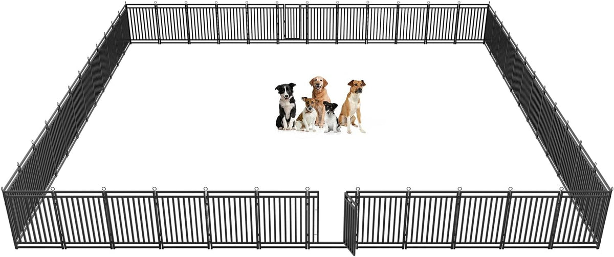 Dog Fence Outdoor Indoor, 40 Inch Height 48 Panels Dog Playpen for Large/Medium/Small Dogs Metal Dog Pen for Yard Camping and RV | Black-Silver