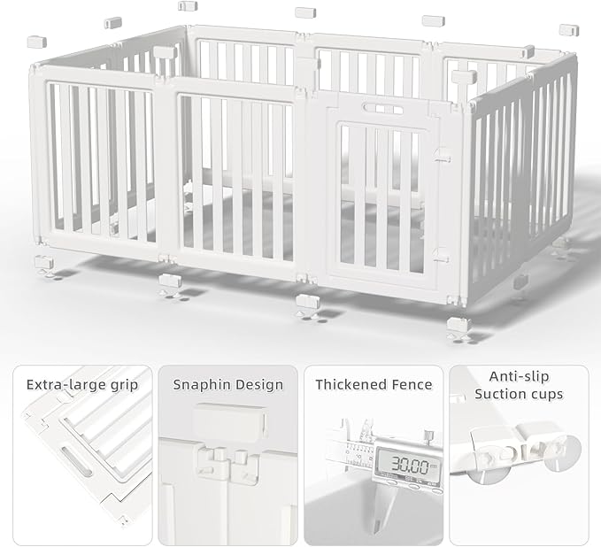 LoveTail Clear Dog Play Pen,Pet Playpen with Door,Easy to Clean and Install Puppy pens for Both Indoor and Outdoor use (White, 30.3" Height, 8PCS)