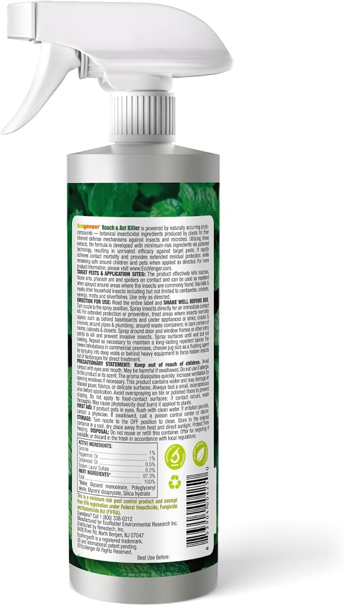 EcoVenger® Roach and Ant Killer 16 oz | Kills on Contact | Extended 4-Week Deterrence | Peppermint Scent | Child and Pet Safe