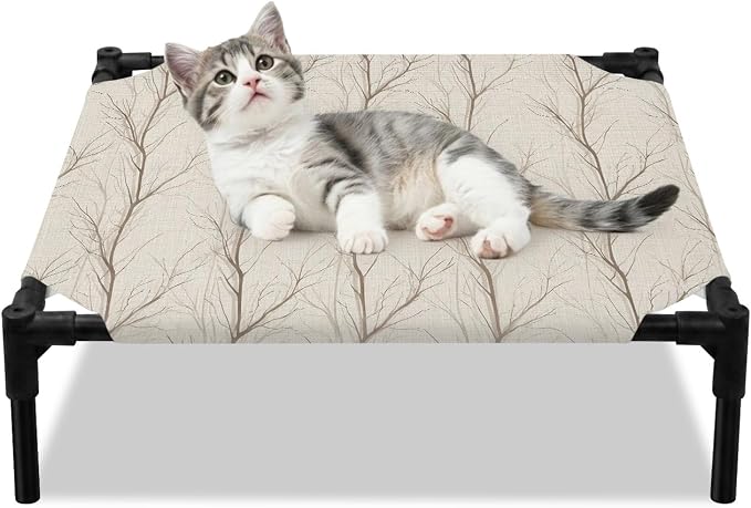 Outdoor Elevated Dog Bed for Small Dogs, Brown Branch Breathable Cooling Raised Dog Cot for Indoor/Outdoor, Autumn Leaf Country Tree Pastoral Botanical Waterproof Elevated Pet Beds, S 20 x 20 in