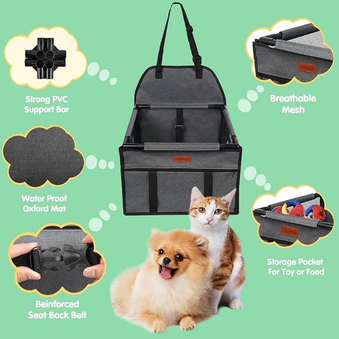 Dog Car Seat Puppy Portable Pet Booster Car Seat with Clip-On Safety Leash and Stable Fram, Anti-Collapse,Perfect for Small Pets