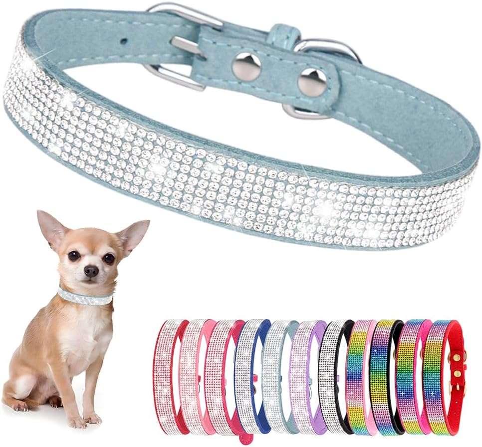 Rhinestone Dog Collar for Small Dogs, Bling Diamond Fancy Crystal Glitter Pretty Jewel Pet Puppy Collars for XXS XS Small Medium Large Breed Girl Dogs Female Cats Kitten, Teal M