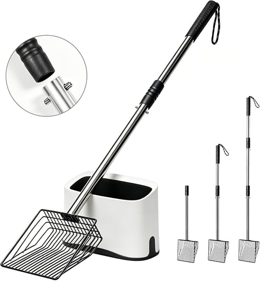 Cat Litter Scoop with Holder 43" Metal Litter Scooper with Stainless Steel Long Handle, Large Kitty Box Scooper Heavy Duty Deep Shovel for Fast Sifting, Dog Waste Scooops for Outside Pet Poop