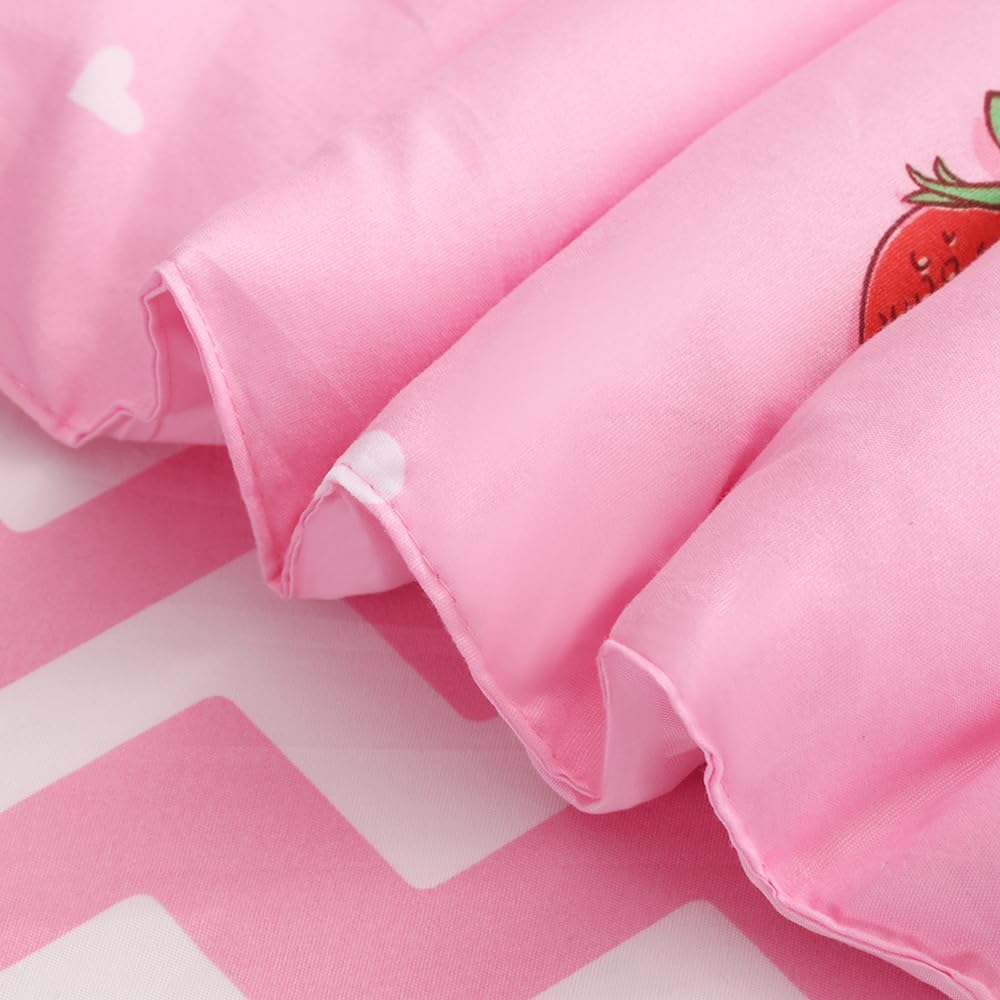 Strawberry Comforter Bedding Set Twin Size for Girls 7 Piece Pink Kawaii Comforter Set Bed in A Bag for Kids Teens All Season (1 Comforter,1 Flat Sheet,1 Fitted Sheet and 4 Pillow Sham)