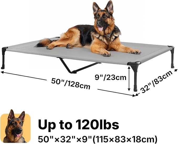 Veehoo Outdoor Elevated Dog Bed Large Sized Dogs, Cooling Raised Dog Cots | Off-ground training platform, portable camping hammock, breathable mesh, easy to clean, no-tool setup, 49"x33", Gray