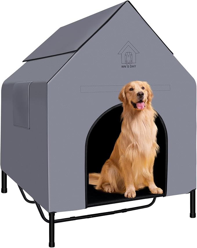 48'' Large Dog House Outdoor for Large Dogs Outside, Dog Tent, Pet House | Weatherproof Large Dogs House with Textilene Elevated Dog Bed, Breathable Dog House Outdoor with Windows and Sunshades