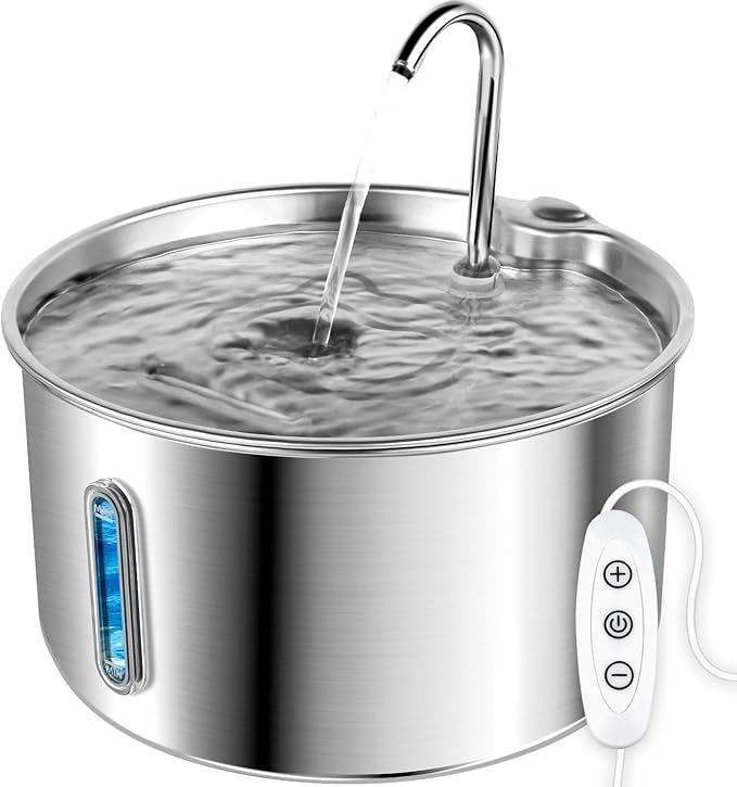 Cat Water Fountain Stainless Steel，135oz/4L， with Adjustable Pump & 3 Flow Modes, Ultra-Quiet Automatic Cat Dog Water Dispenser, Large Capacity Water Fountain for Cats,Dogs,Multiple Pets (1)
