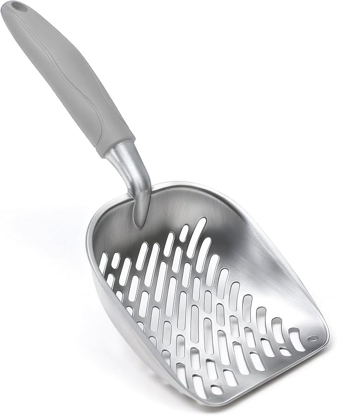 Cat Litter Scoop, Large Long Handle Kitty Metal Scooper | Heavy Duty Aluminum Deep Sifter, Ergonomic Non-Slip Grip, Rustproof Durable Poop Cleaner for Cat Litter Box