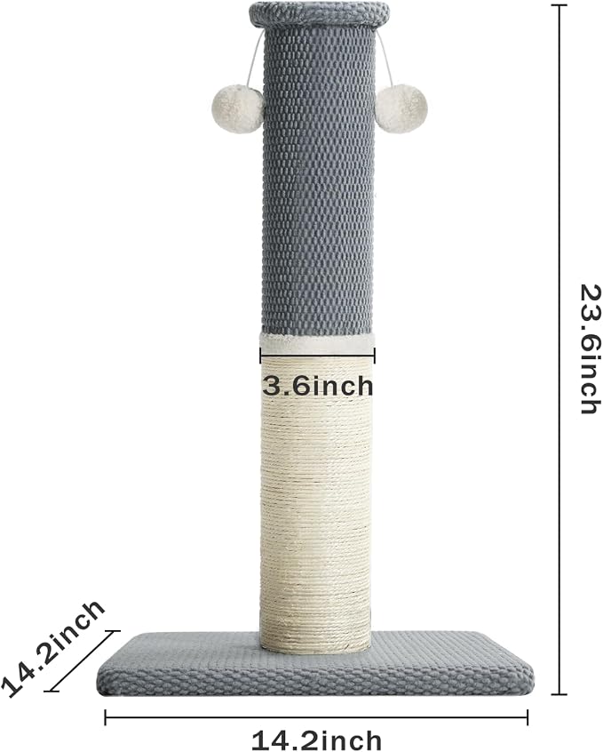 Made4Pets Cat Scratching Post with Sisal & Carpet for Indoor Cats, 23.6" | Cat Scratcher with Wide Stable Base, Interactive Hanging Toys, Ideal for Kittens, Small Cats and Everyday Indoor Play